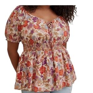 Torrid blouse Floral Georgette Smocked Women's top  3x
